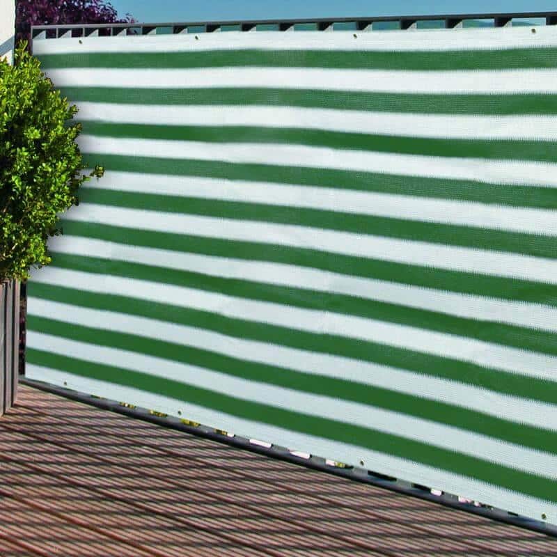 Balkonblende Grün Weiß mit Ösen - Balkon Windschutz