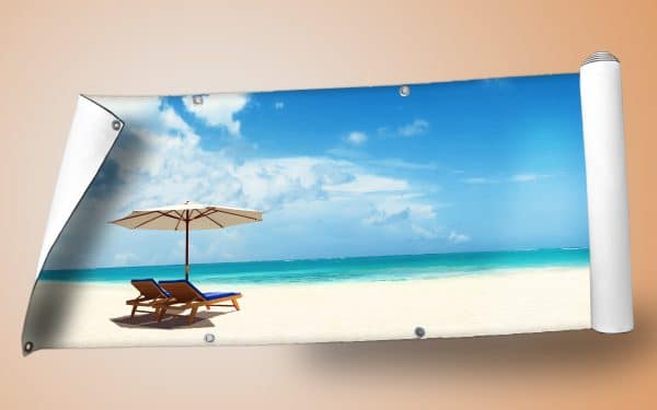 Panorama-Sichtschutz mit Motiv Melody: malerische Strandszene